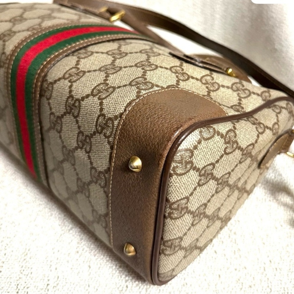 Authentic Vintage Gucci Boston Satchel Bag in Brown and Beige - Picture 10 of 16